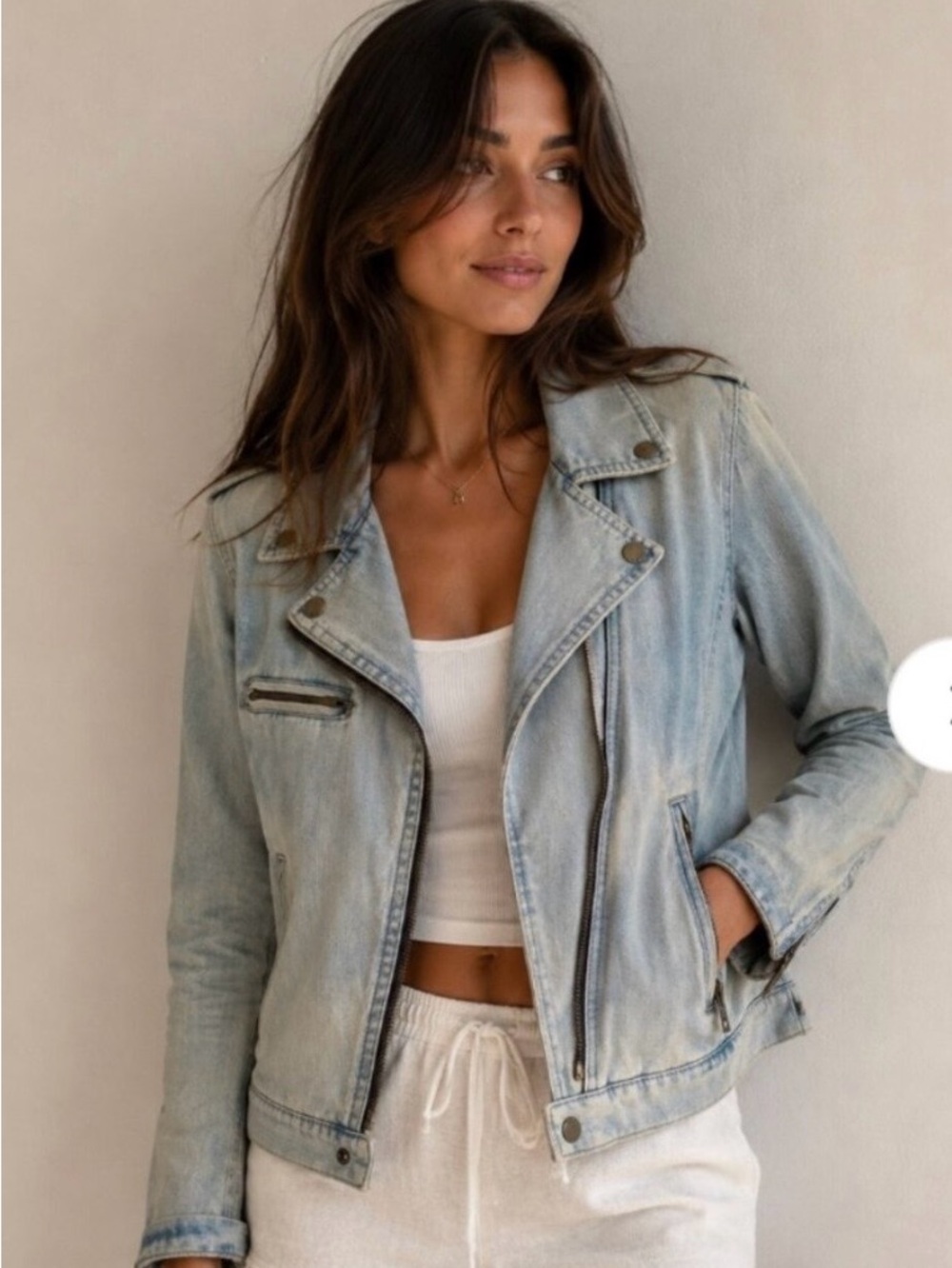 GAP Light Wash Denim Moto Jacket in Faded Blue